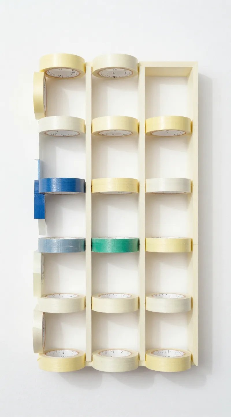 painter’s tape grid layout on blank white wall