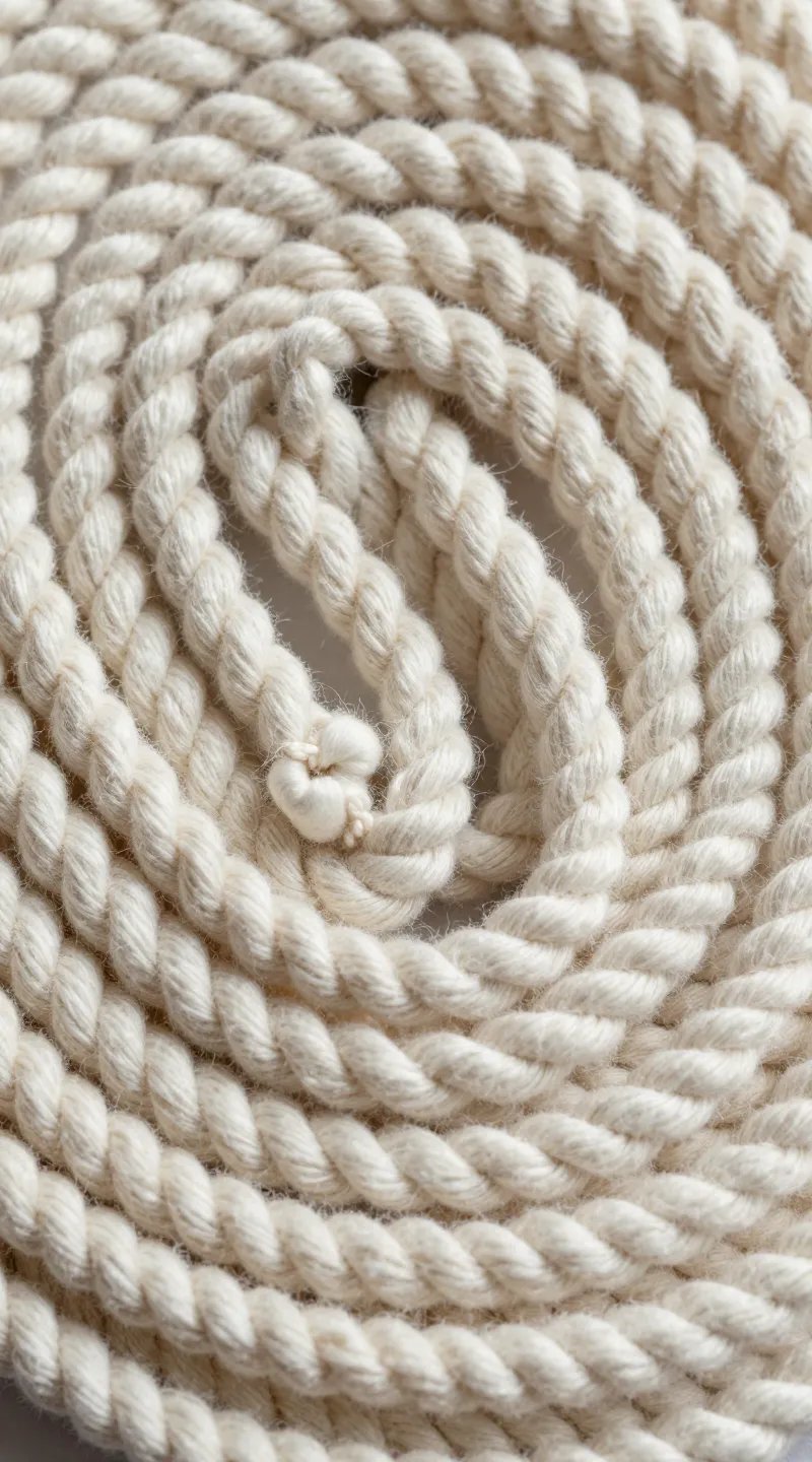 closeup of cream cotton macrame cord, 4mm, coiled neatly