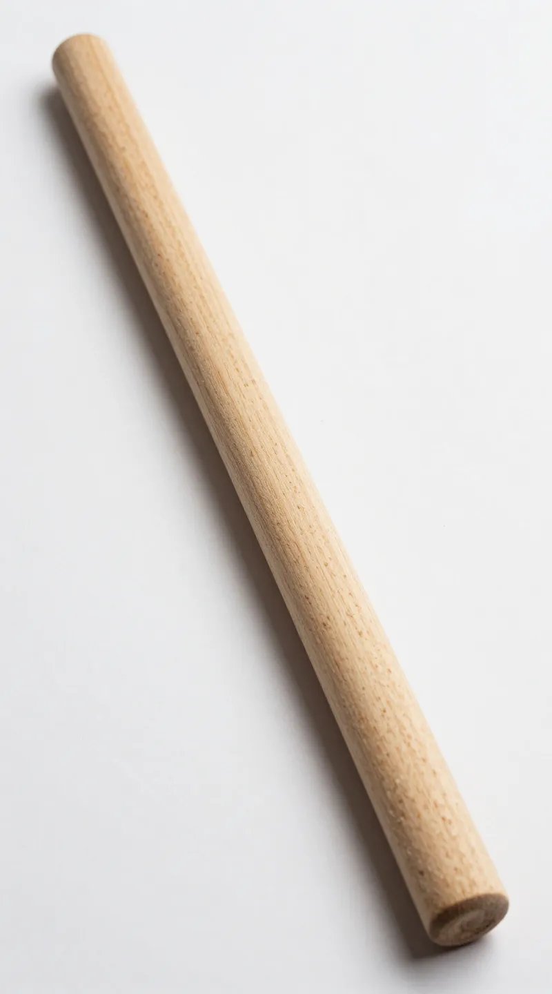 smooth 18-inch wooden dowel on white background, studio lighting