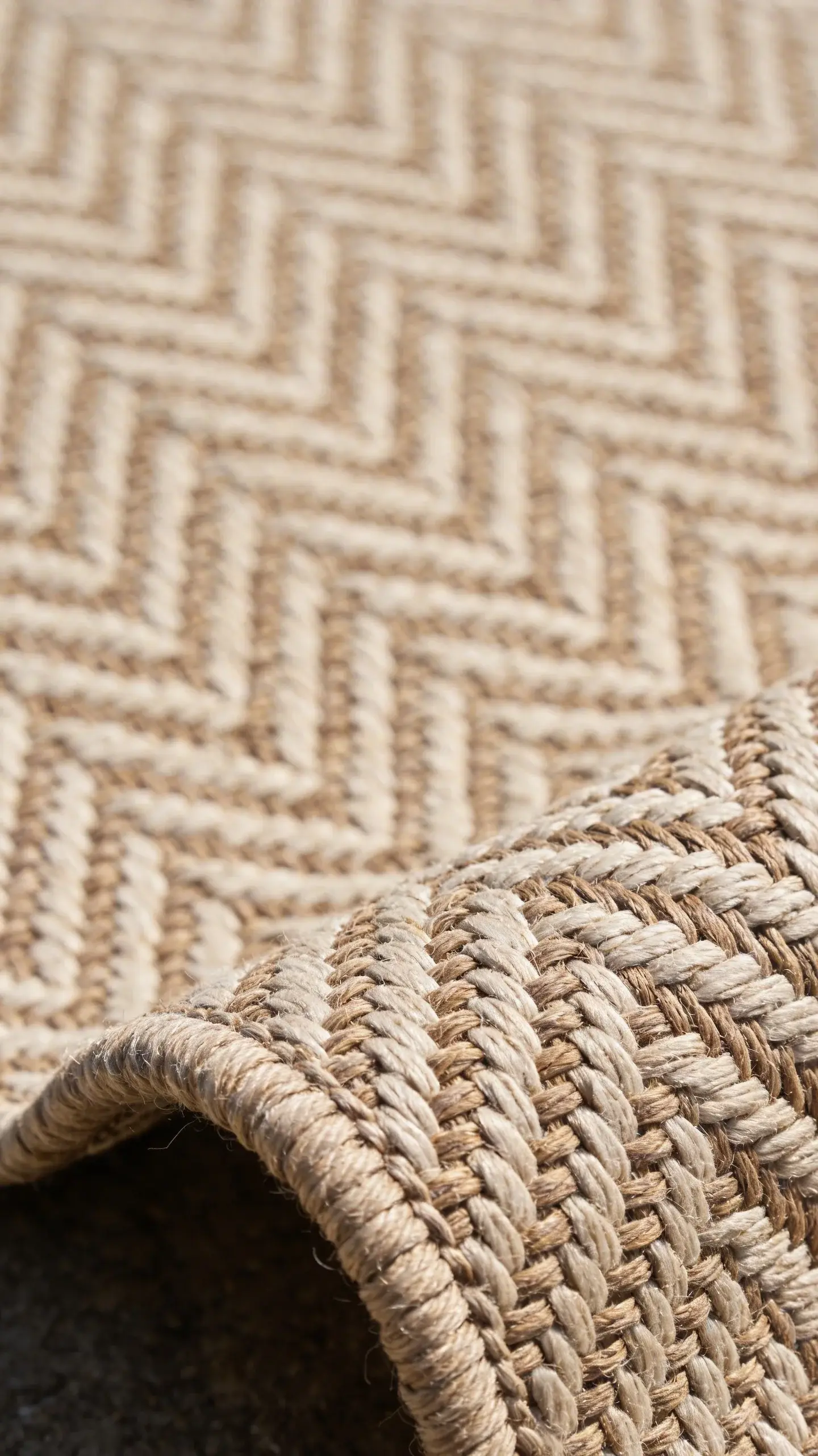 recycled PET outdoor rug texture with subtle herringbone pattern